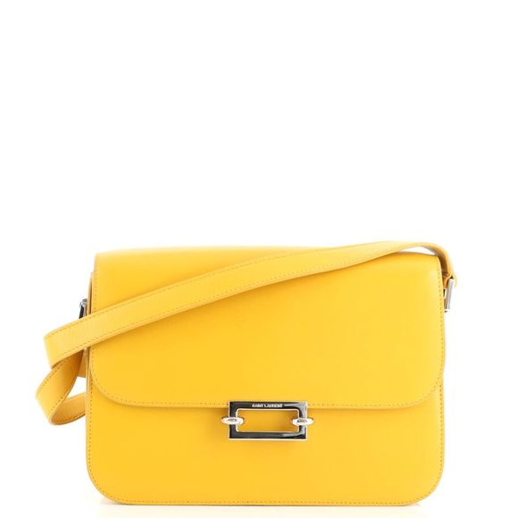 Saint Laurent Fermoir Flap Satchel Bag Leather Yellow - Picture 1 of 7